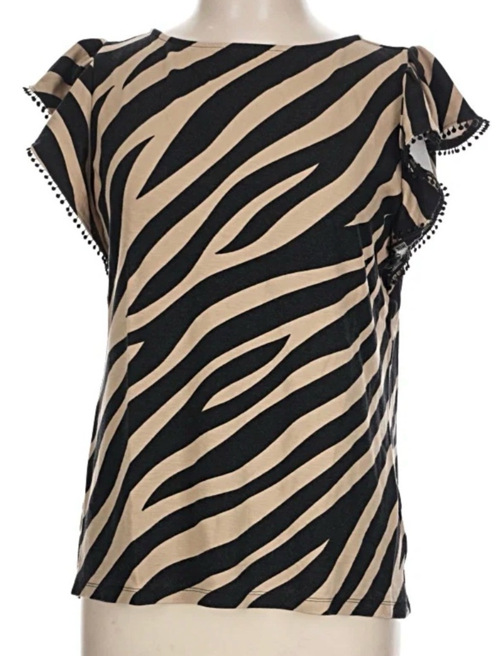 Ann Taylor Zebra-Print Flutter Sleeve Top - Black & Tan